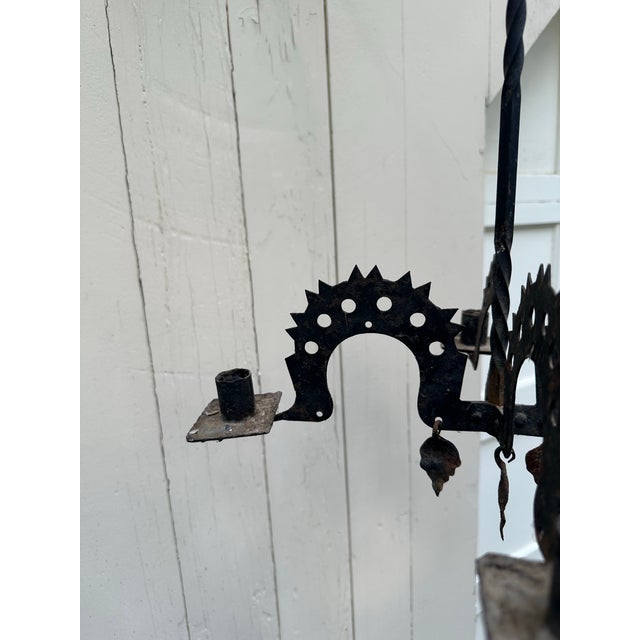 American Vintage Primitive Four Arm Iron Candle Light For Sale - Image 3 of 6