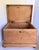 Farmhouse Antique Small Pine Storage Chest on Original Casters For Sale - Image 3 of 11