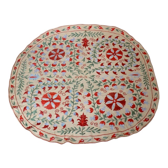 Round Suzani Embroidered Tablecloth For Sale