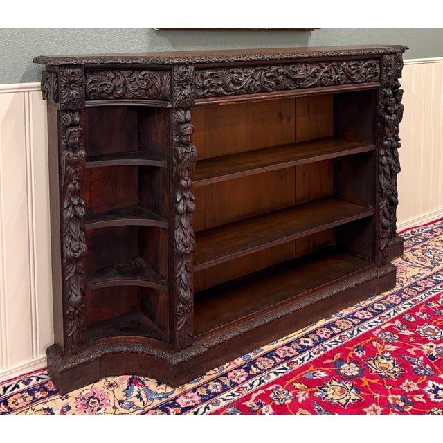 Antique French Renaissance Revival Style Carved Bookcase Bookshelf Oak c.1890s For Sale - Image 11 of 18