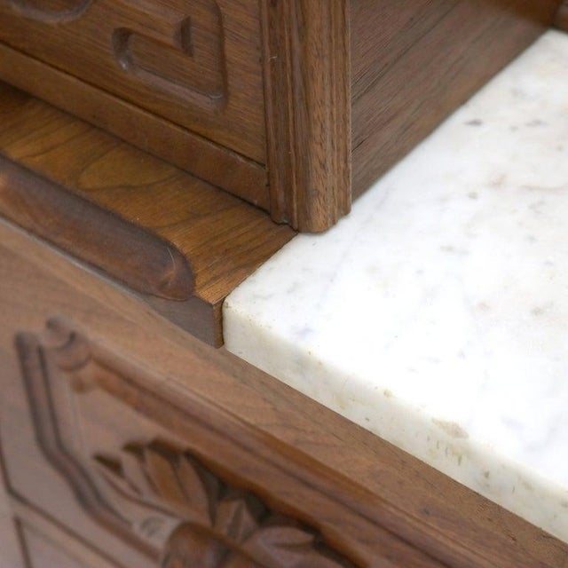 Antique Victorian Carved Walnut Marble Top Dresser With Mirror Circa 1890 For Sale - Image 13 of 15