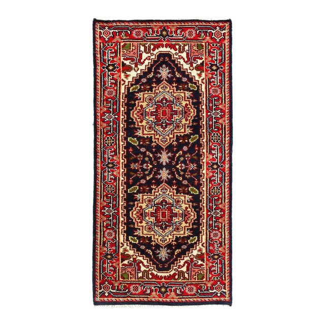 Pasargad DC Fine Hand Knotted Navy Blue Runner Rug For Sale