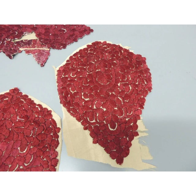 Antique Moroccan Embroidered Textiles Fragments Size: 8"W x 80"L border 8"W x 19"L fragment 9"W x 11"L two small fragments.