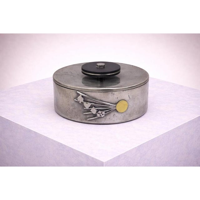 Metal Swedish Art Deco Pewter Coaster Box with Playing Card Motif from GAB, 1930s For Sale - Image 7 of 7