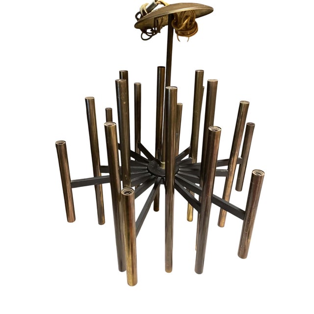 Vintage Lightolier Brass 36 Light Chandelier by Gaetano Sciolari For Sale - Image 9 of 14
