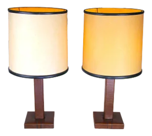 Le Tanneur Jacques Adnet, Leather Table Lamps - a Pair