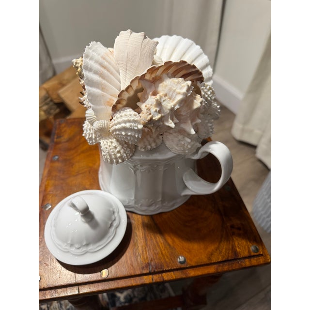 White Celestial Meets the Sea Shell Encrusted Tea Pot-Coastal Art Sculpture For Sale - Image 8 of 8