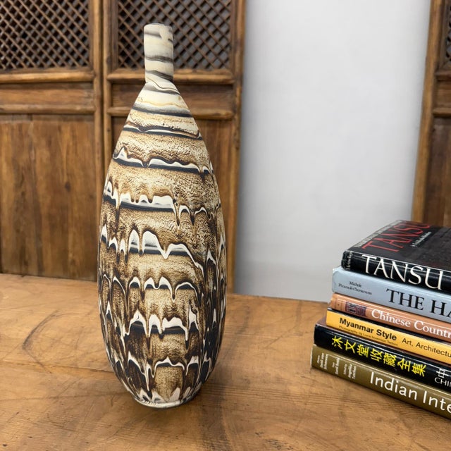 Elongated Brown, White & Black Drip Prem Vase For Sale - Image 4 of 9