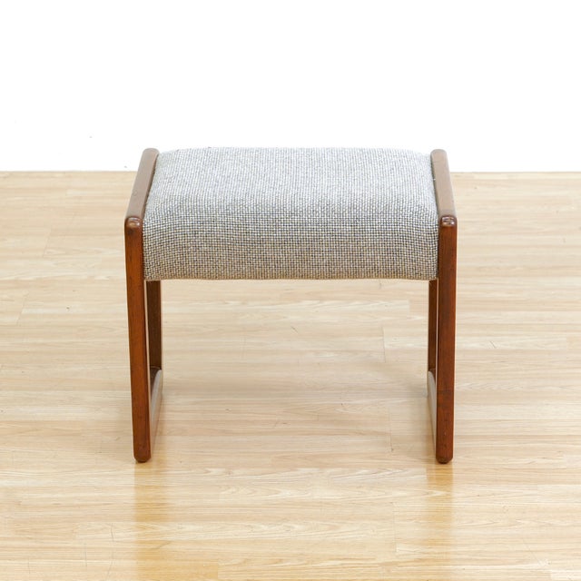 Teak Mid 20th Century Vanity Stool in Gray For Sale In Los Angeles - Image 6 of 6