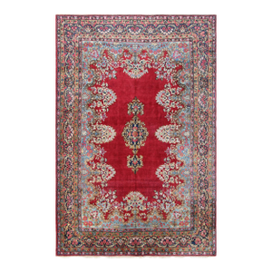 7'x10' 1940s Persian Floral Kerman Rug | Red Wool | Hand-Knotted in Persia