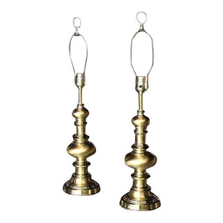 Vintage Mid Century Solid Brass Finial Shape Table Lamps- a Pair For Sale