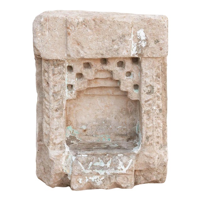 Whitewash Chevron, Antique Indian Stone Niche For Sale