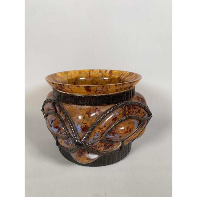 Art Deco Glass and Wrought Iron Vase, Le Lorrain, Nancy, 20th Century For Sale - Image 4 of 9