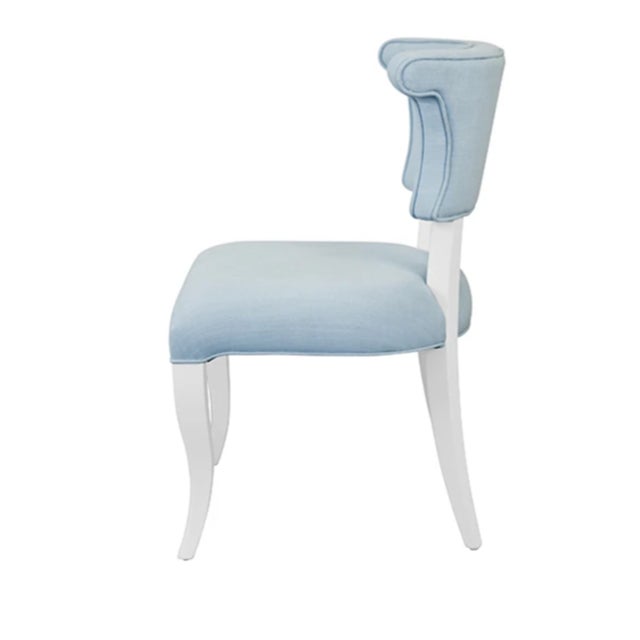 2020s Matthew Izzo Home Eloise Light Blue Performance Linen and Matte White Lacquer Round Back Dining Chair For Sale - Image 5 of 9