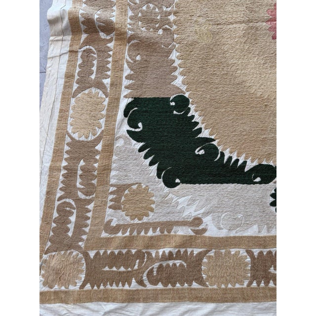Suzani Wall Decor - Neutral Tan Uzbek Tablecloth 4'6'' X 5'1'' For Sale - Image 4 of 18