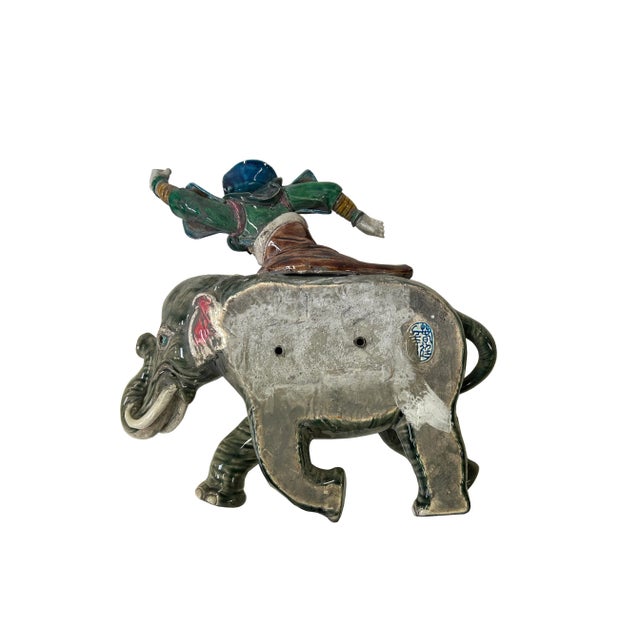 ★BLUE ELEPHANT★ COY black green Blue Mountain Pottery Elephant Trunk up Good Luck Flow Green