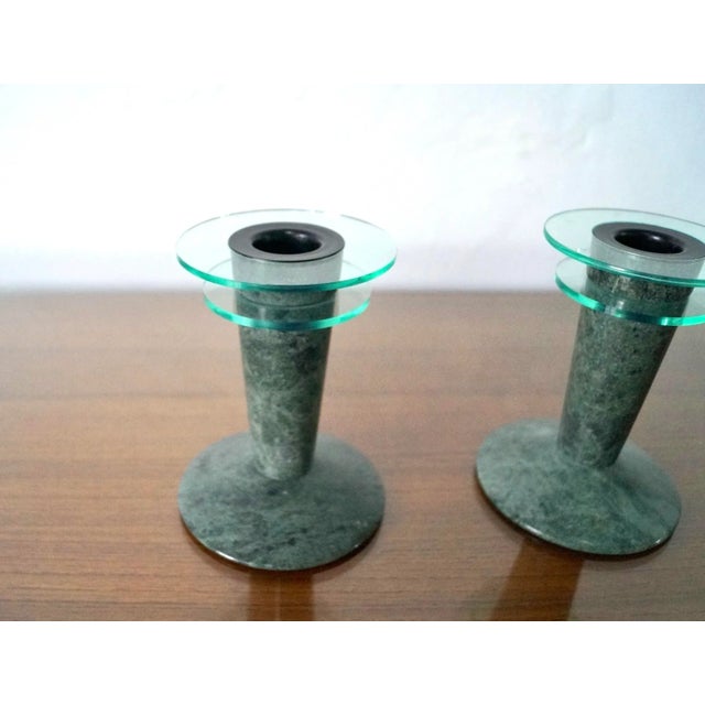 Memphis Group 1980’s Post-Modern Memphis Style Marble & Lucite Candleholders - a Pair For Sale - Image 4 of 12