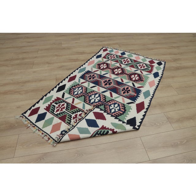 1960s Scandinavian Style Geometric Design Handmade Oushak Kilim Rug For Sale - Image 10 of 12