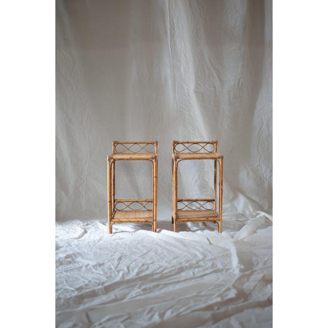 Bamboo and Rush Fabric Side Tables, 1970s, Set of 2 For Sale - Image 4 of 6
