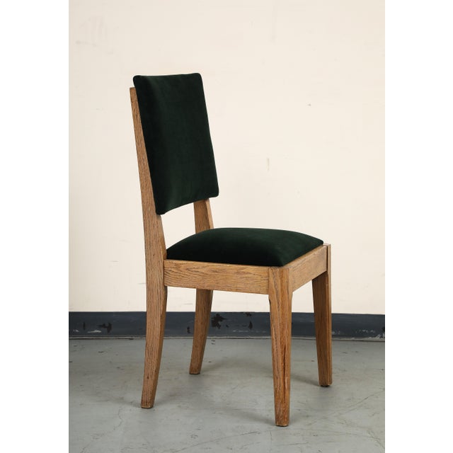 Set of Eight French Oak Dining Chairs in Forest Green Cotton Velvet, C. 1945 For Sale - Image 14 of 18