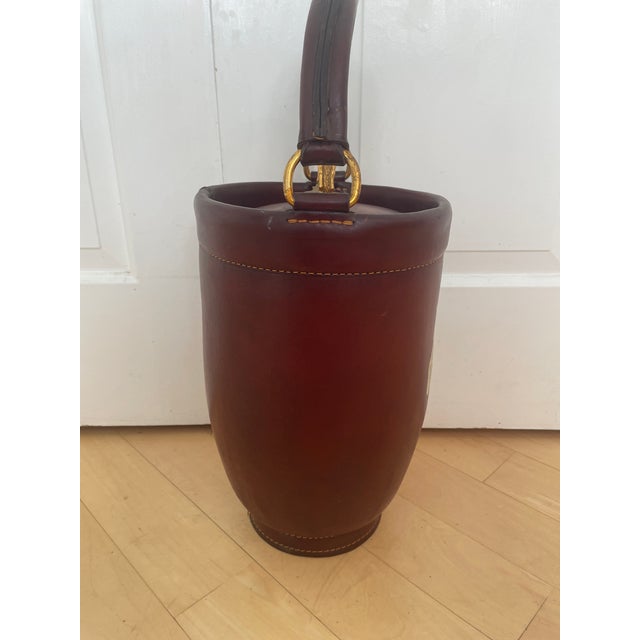 Vintage Loyal Papeete Firetruck Brown Leather Brass Eagle Handle Bar Ice Bucket For Sale - Image 9 of 12