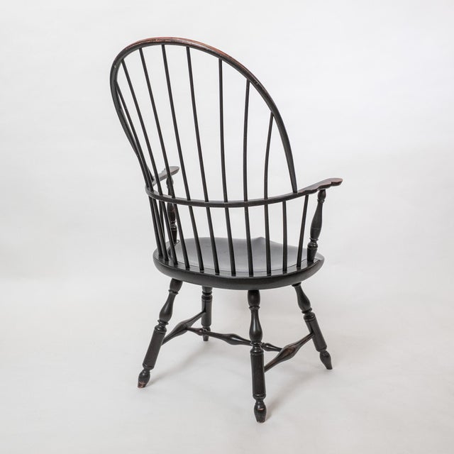 An exceptional pair of hand-crafted Windsor Bowback armchairs by the renowned American maker D.R. Dimes. These chairs...