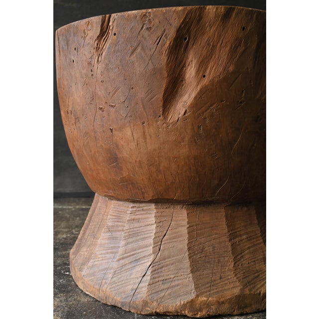 Old Japanese Wooden Mortar Chair / Early 20th Century/ Primitive Wabi-Sabi Seat For Sale - Image 15 of 18