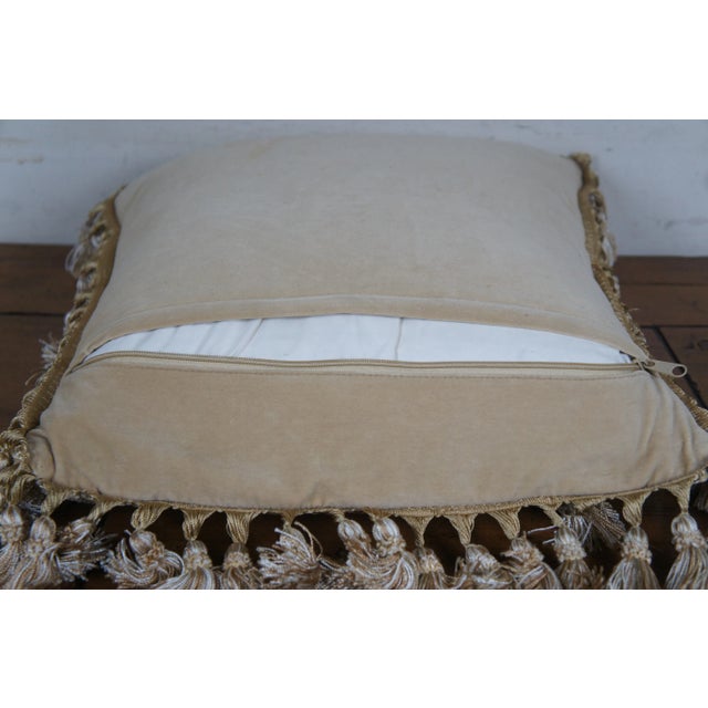 Mid 20th Century Mid 20th Century Down Filled Floral Crossed Roses Needlepoint Tassel Lumbar Throw Pillow For Sale - Image 5 of 11