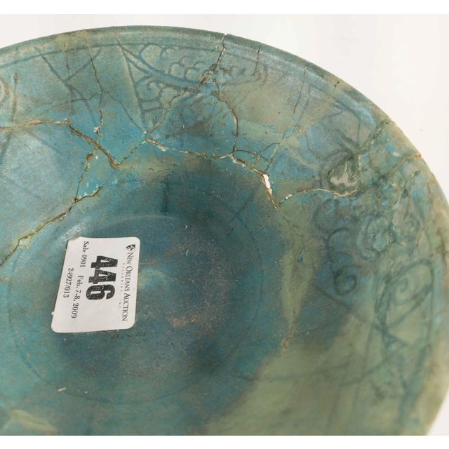 Ceramic Early Persian Turquoise Green Kashan Bowl For Sale - Image 7 of 13