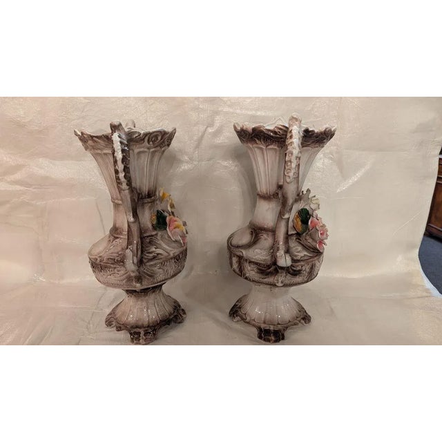 Capodimonte 1940s Large Capodimonte 2 Handled Vases - a Pair For Sale - Image 4 of 9