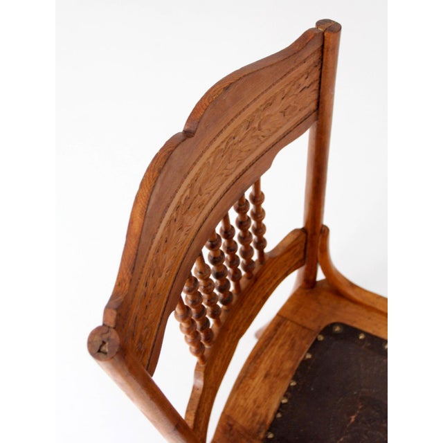 Antique Victorian Eastlake Chair With Embossed Leather Seat For Sale - Image 9 of 12