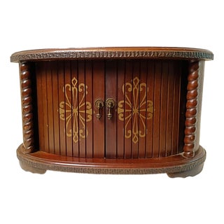 1960s Jewelry Armoire Box With Drawers Whimsigoth Tambour Keepsake Chest Vanity Top Dressing Table Dark Academia Victorian Gothic Revival Decor For Sale