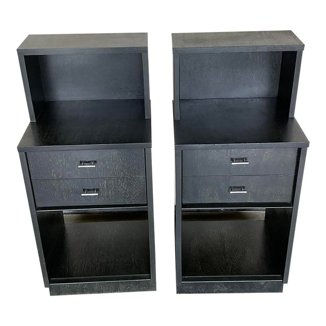 Mid Century Modern Cerused Ebonized Oak Nightstands, A Pair For Sale