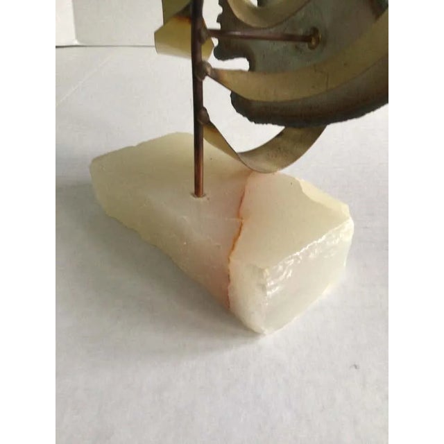 Black 1960s Fish and Seagrass Sculpture of Sheeted Brass and Aluminum on Onyx Base For Sale - Image 8 of 8