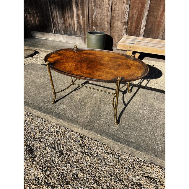 Brown Late 20th Century Patch Burl Wood Top + Brass Base Oval Coffee Table For Sale - Image 8 of 13