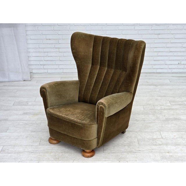 Danish Highback Relax Armchair in Green Furniture Velour, 1960s For Sale - Image 14 of 18