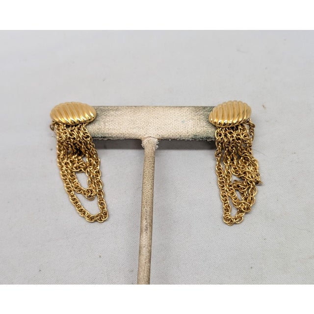 1970s Vintage Signed Monet Goldtone Fringe Pierced Earrings-2 Pieces For Sale - Image 5 of 6