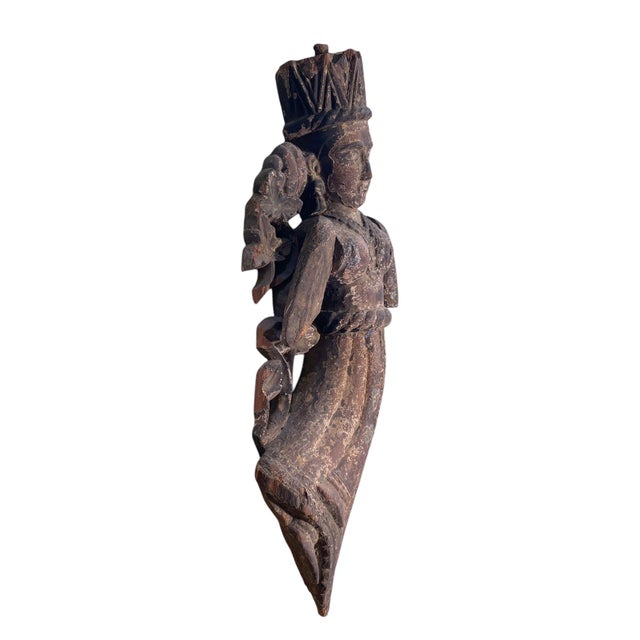 Wood Antique Indonesian Crowned Angel Wood Sculpture For Sale - Image 7 of 11