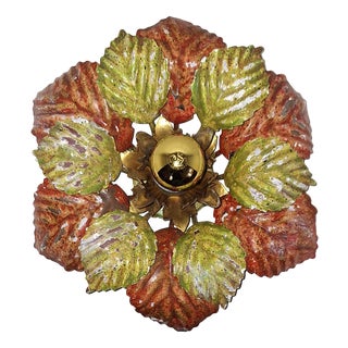 Handmade Florentine Autumn Leaf Ceiling Lamp, 1970s For Sale