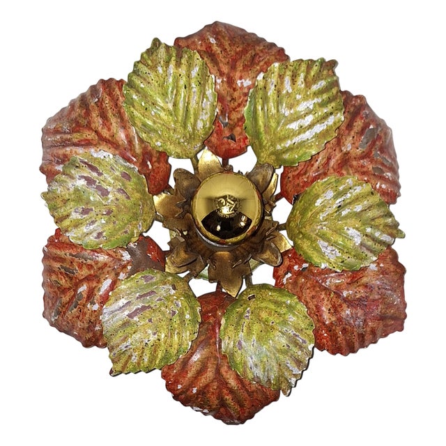 Handmade Florentine Autumn Leaf Ceiling Lamp, 1970s For Sale