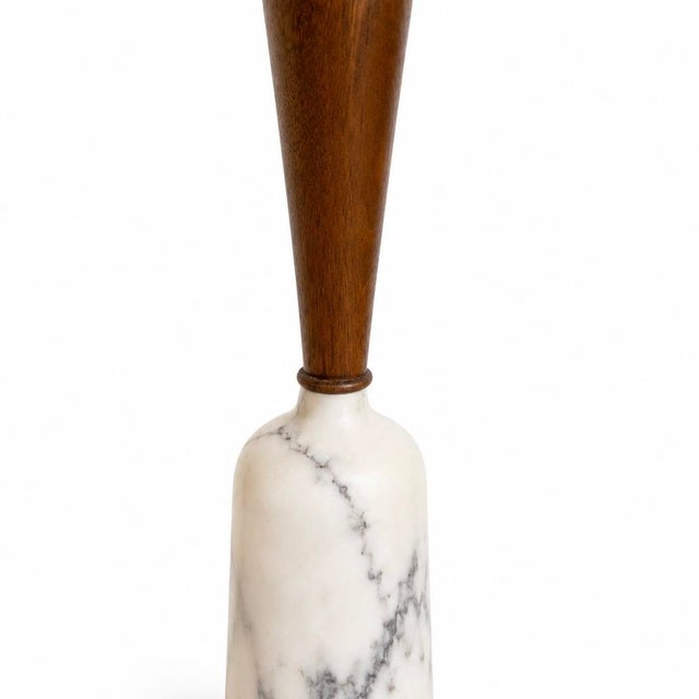 This exceptional pair of Italian table lamps showcases a sophisticated synthesis of classic European materials and mid-...