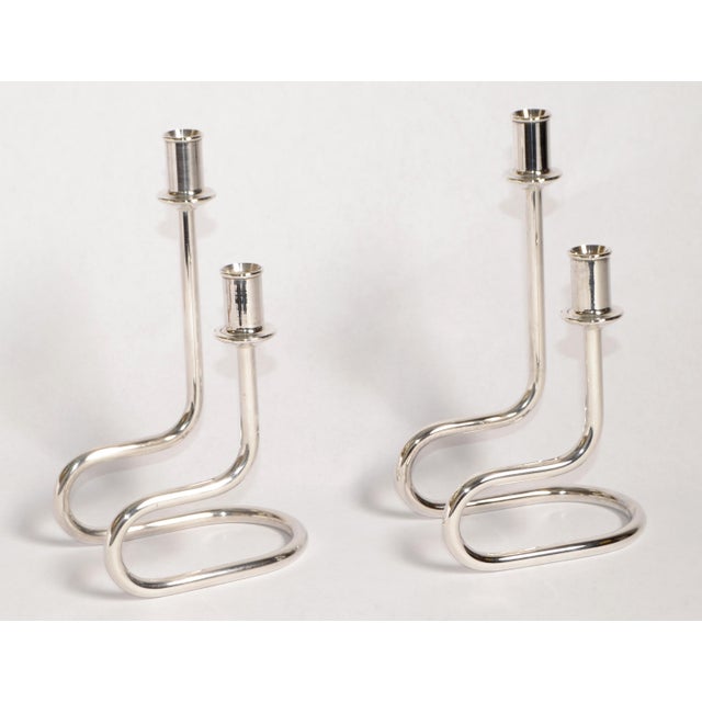 1950s Gorham Maestri 1950s Silver Plated Italian Candle Holders Bauhaus Style, Pair For Sale - Image 5 of 13