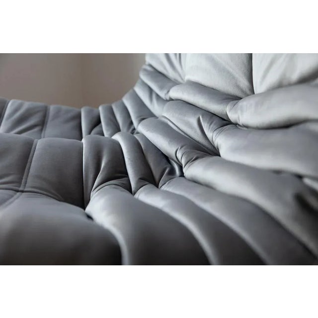 Set of Grey Velvet Togo Pouf and 2-Seat Sofa by Michel Ducaroy for Ligne Roset For Sale - Image 3 of 10