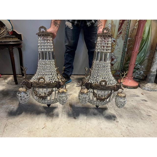 French Pair of 1990s Deer Head Bronze Sconces For Sale - Image 3 of 9