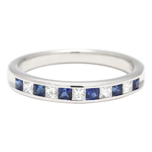 0.40ctw Sapphire & Diamond Band Ring, 18k White Gold, Ring Size 5.25 For Sale