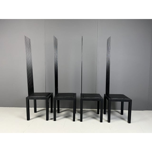 Black Vintage High Back Dining Chairs, 1980s, Set of 4 For Sale - Image 8 of 11