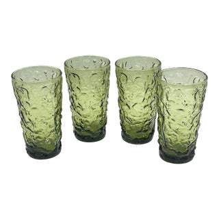 Vintage Anchor Hocking "Milano" or "Lido" Green Glass 12oz Tumblers For Sale