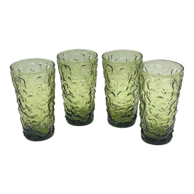 Vintage Anchor Hocking "Milano" or "Lido" Green Glass 12oz Tumblers For Sale