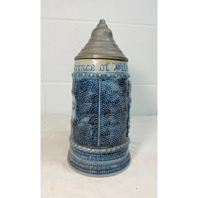 Antique Whites Utica Stoneware Pottery "Prince of Pilsen" Pewter Lidded Stein For Sale - Image 12 of 12