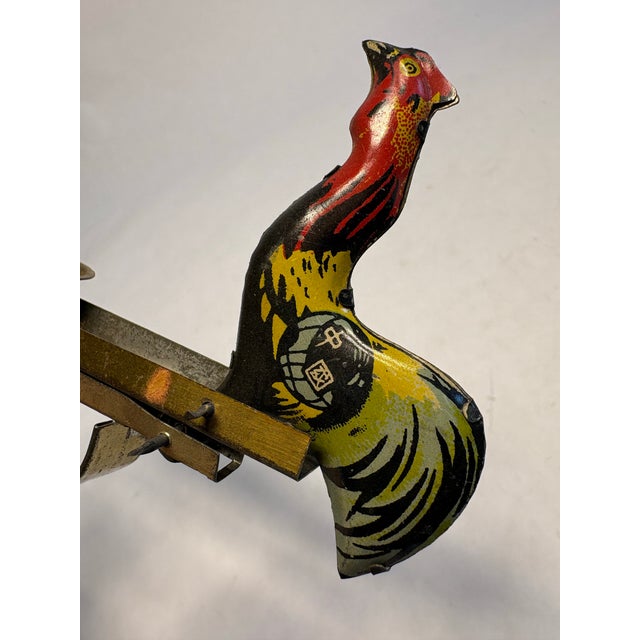 Mid 20th Century Lithographed Tin "Pecking Roosters" Mechanical Pendulum Toy For Sale - Image 10 of 10